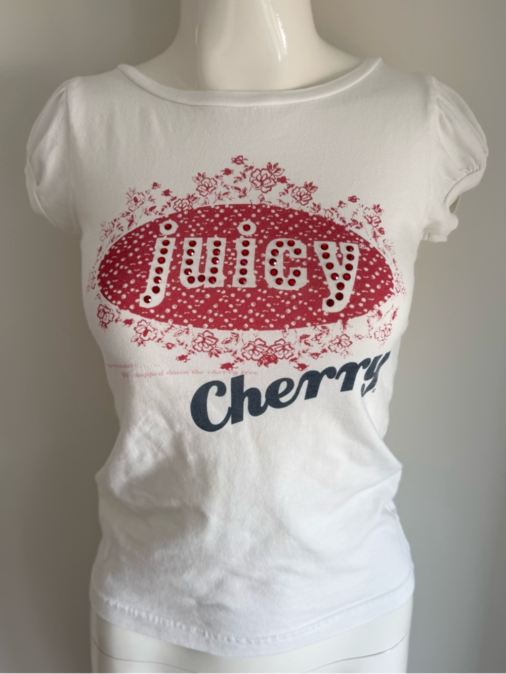 Juicy Cherry Graphic rhinestone White Tshirt